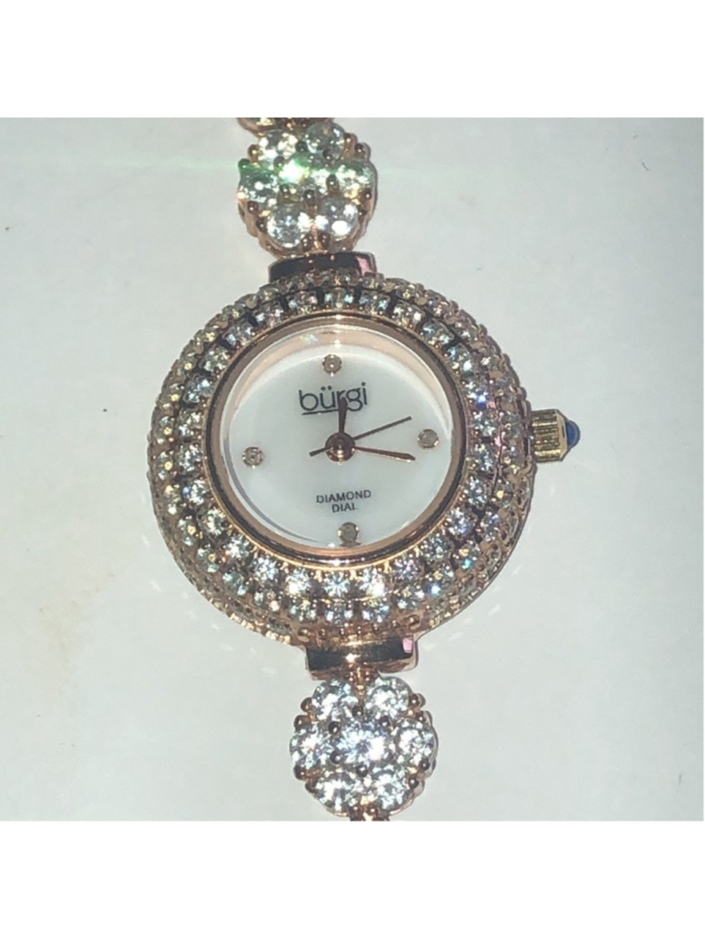 Burgi Ladies Diamond Dial BUR139RG Crystal CZ Rhinestone Rose Gold Tone Watch
